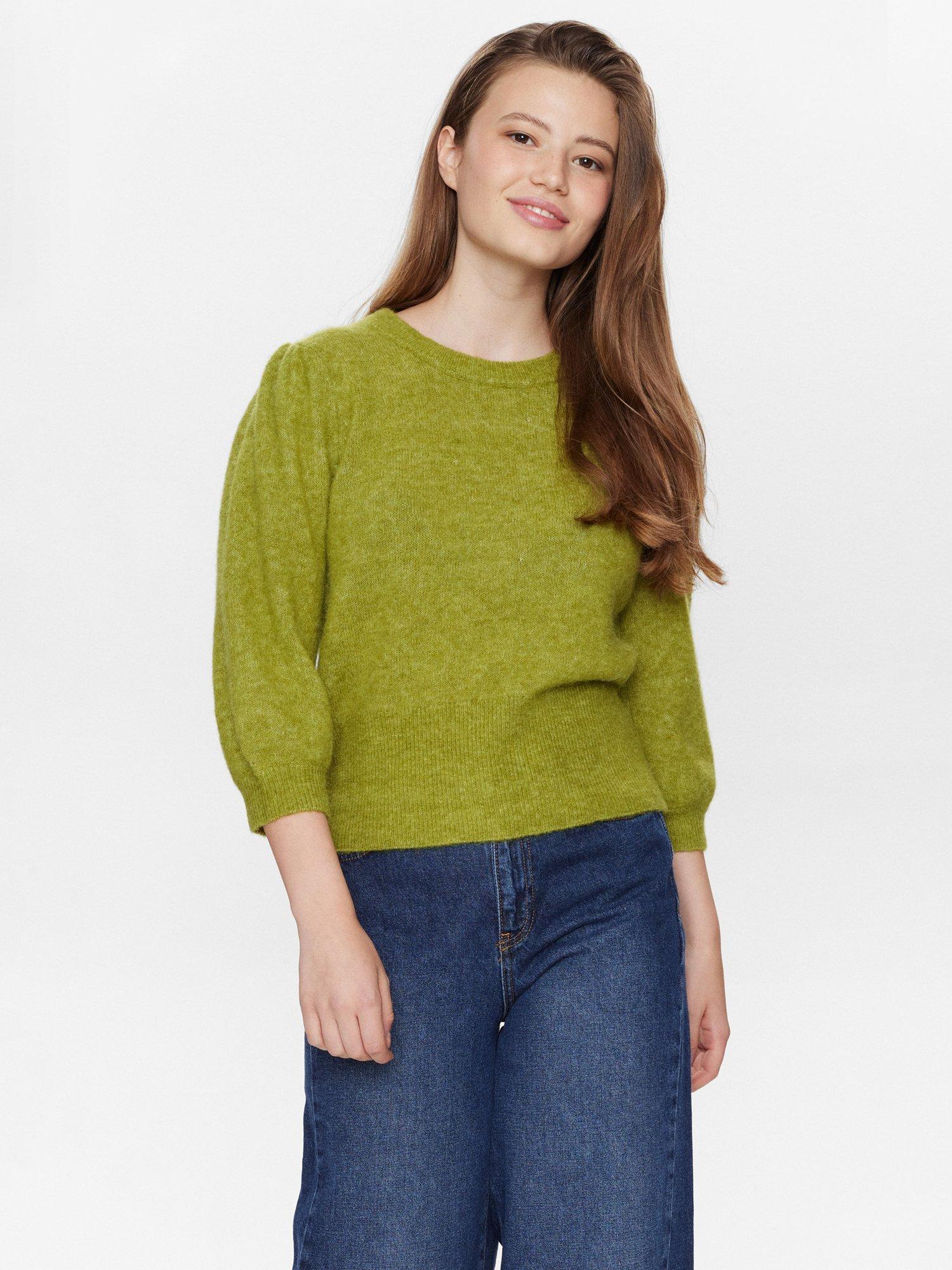 Product image 1 of 7, which shows Numph Rietta Elbow Sleeve Wool Rich Jumper, Green, XS