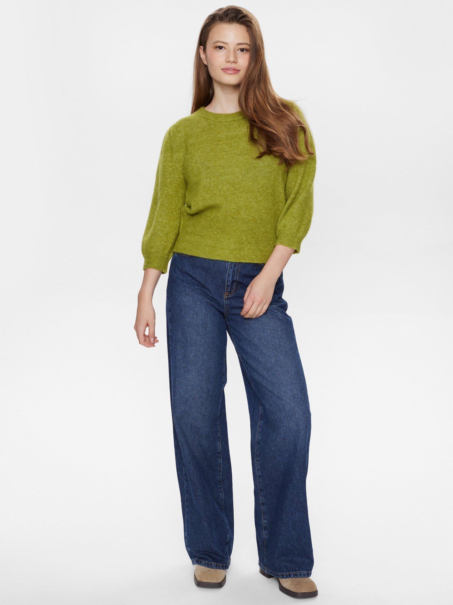 Product image 3 of 7, which shows Numph Rietta Elbow Sleeve Wool Rich Jumper, Green, XS