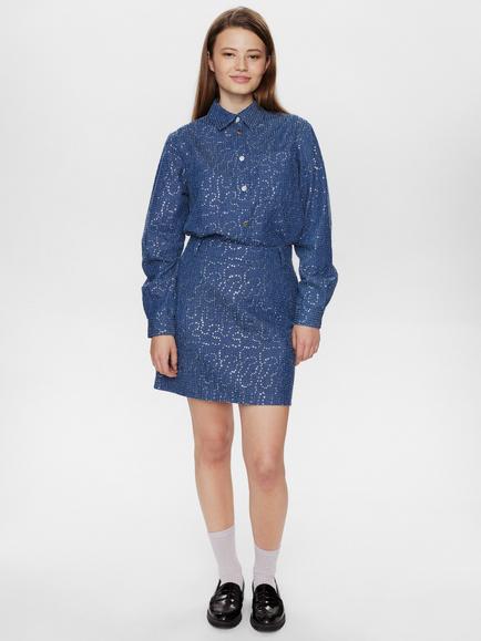 Numph Journey Embellished Skirt, Blue - view 2, Blue