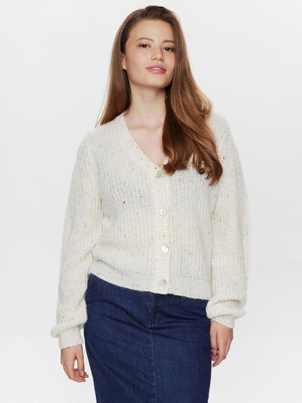 Numph Numilani V-Neck Cardigan, Ivory, Ivory