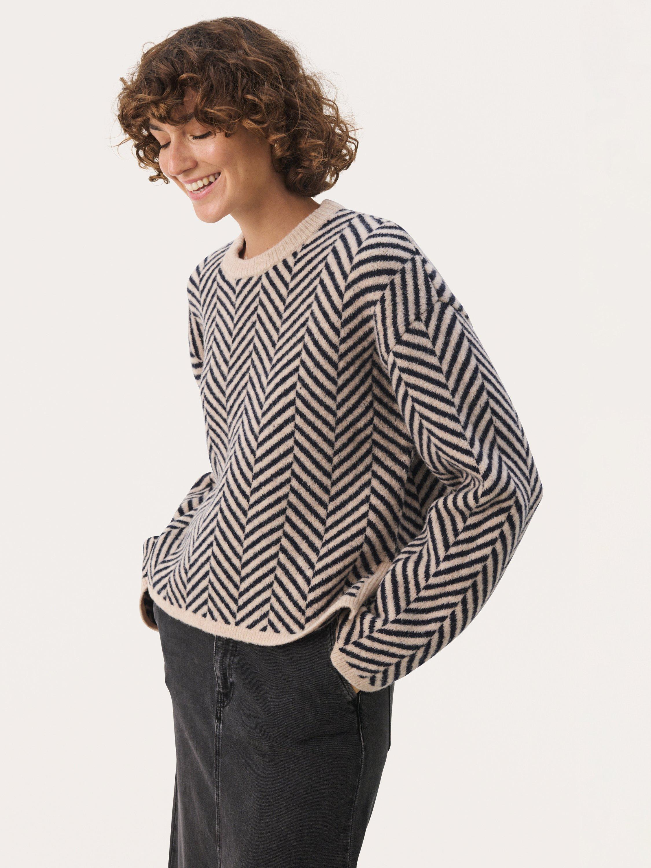 Product image 1 of 6, which shows Part Two Lesly Herringbone Wool Rich Jumper, French Oak, XS