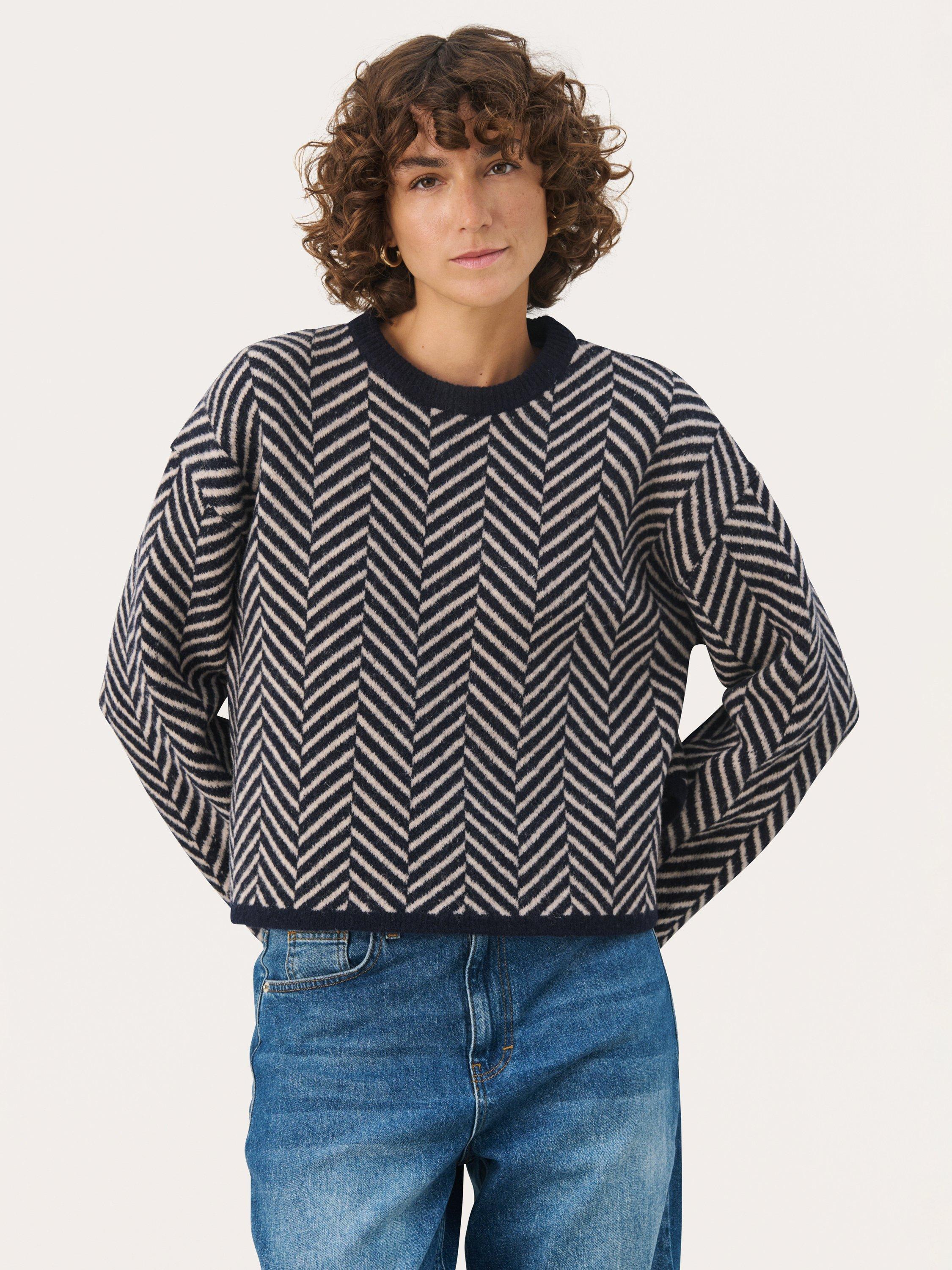 Product image 1 of 6, which shows Part Two Lesly Herringbone Wool Rich Jumper, Navy, XS