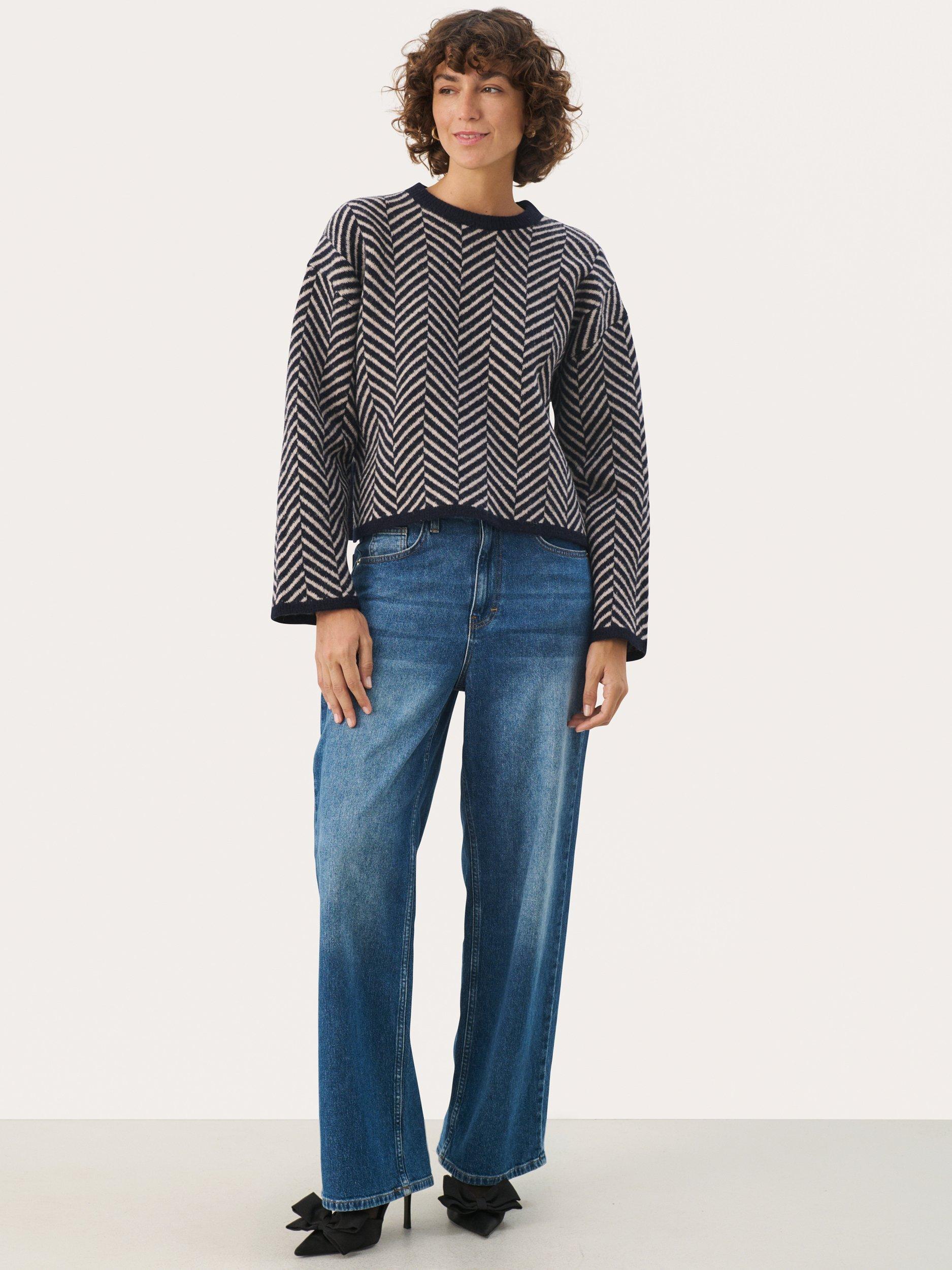 Product image 3 of 6, which shows Part Two Lesly Herringbone Wool Rich Jumper, Navy, XS