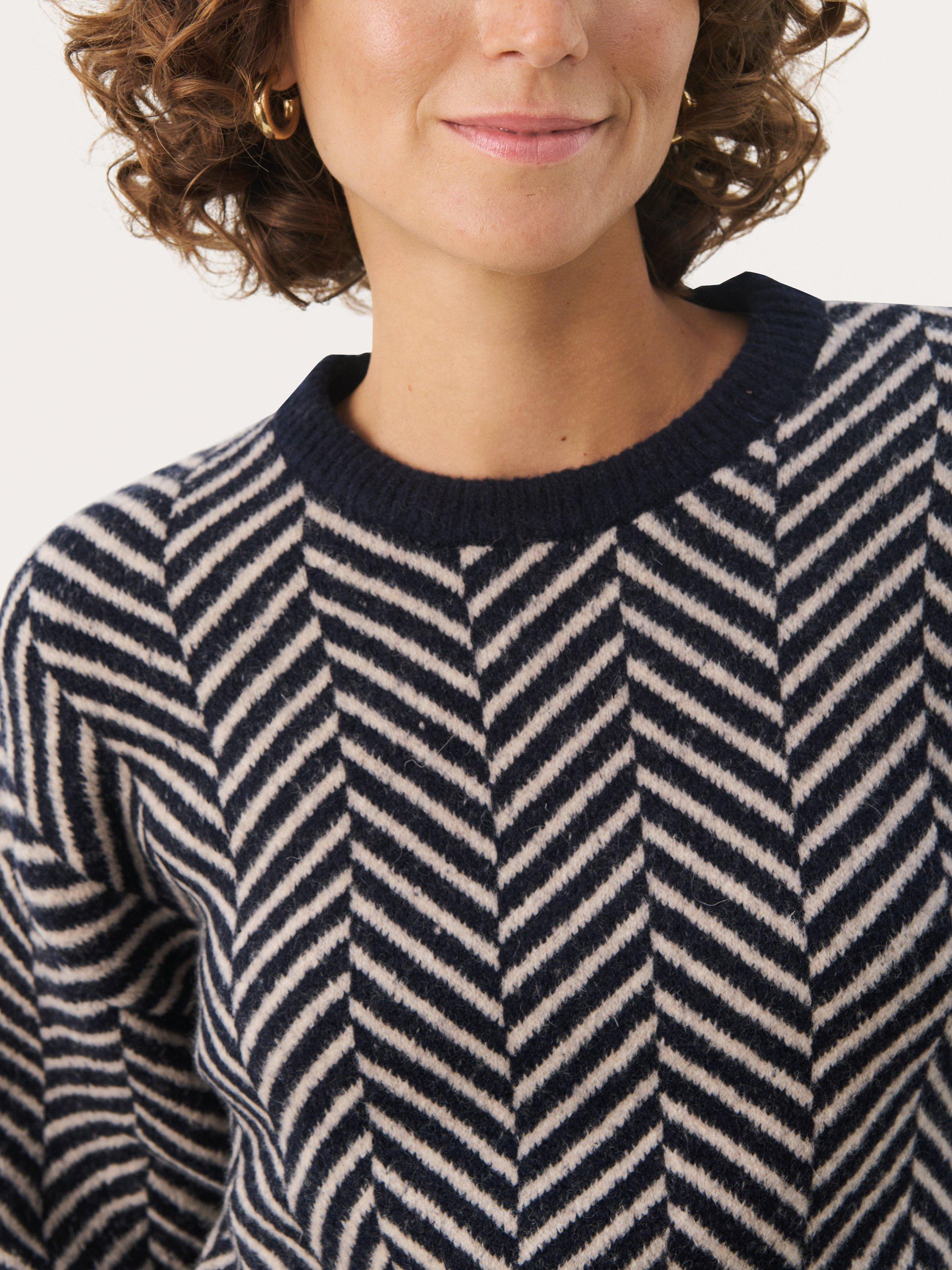 Product image 4 of 6, which shows Part Two Lesly Herringbone Wool Rich Jumper, Navy, XS