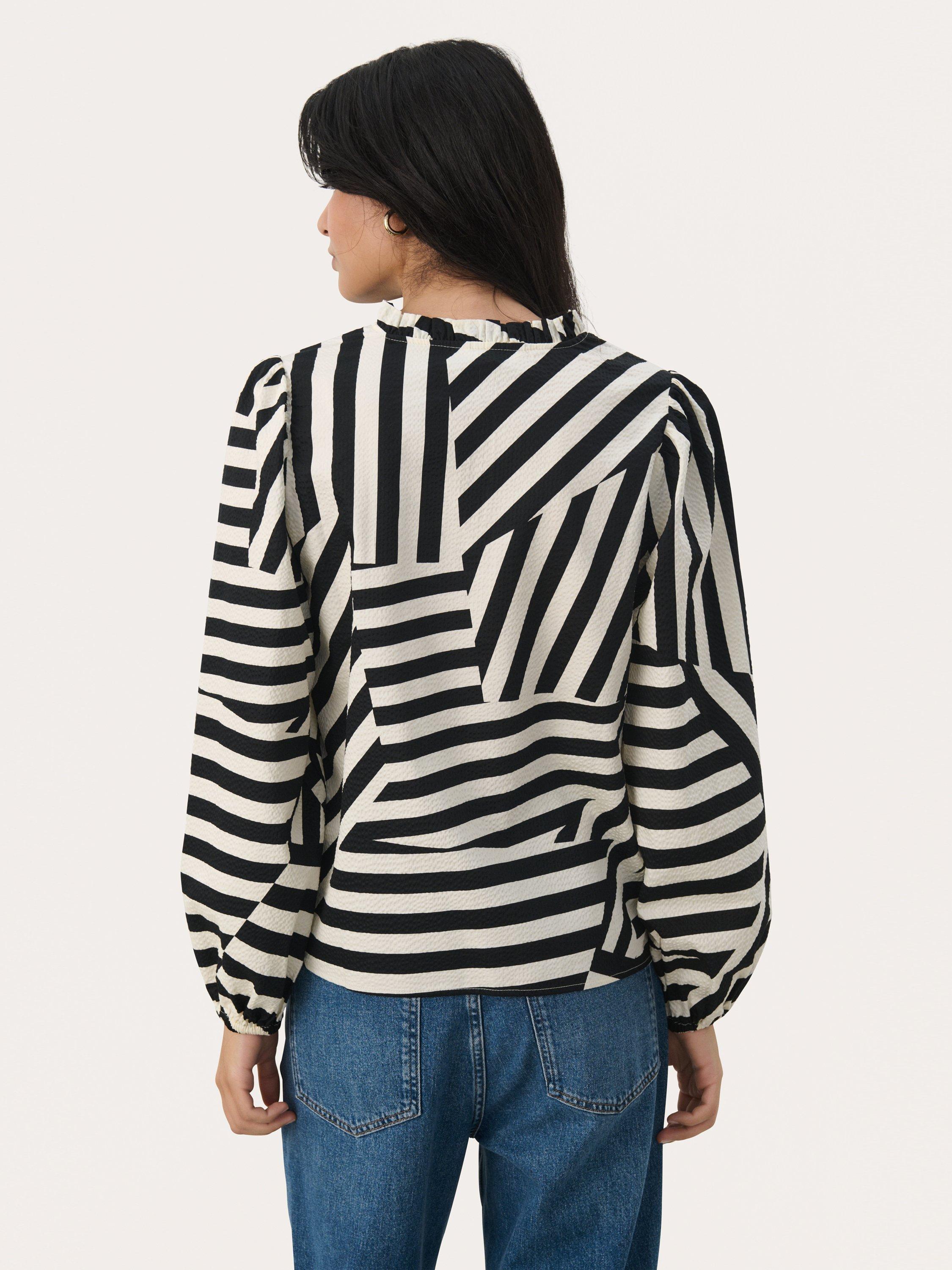 Product image 2 of 6, which shows Part Two Eimy Geometric Stripe Blouse, Black/White, 8