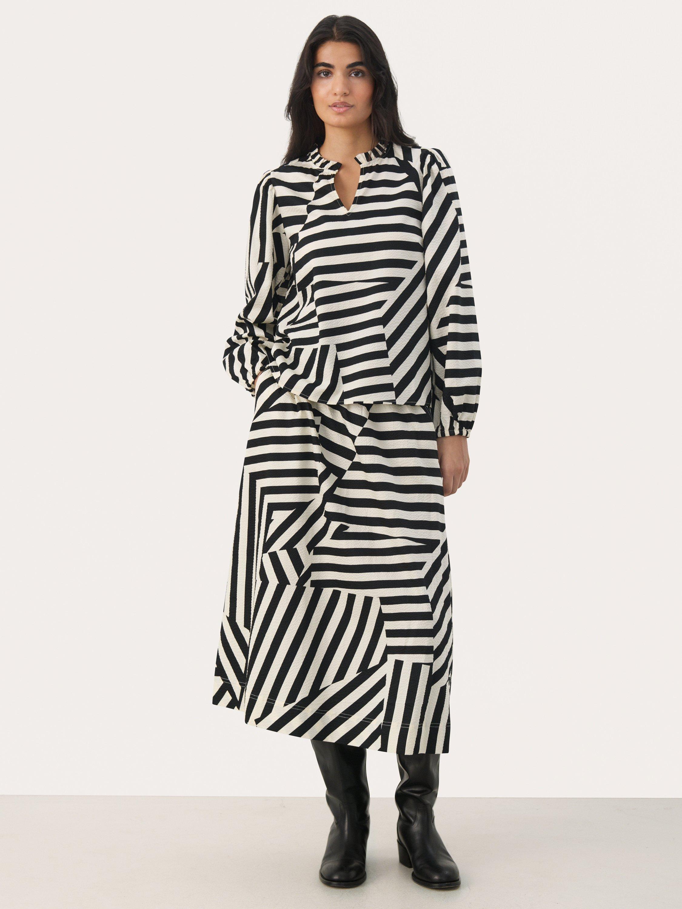 Product image 4 of 6, which shows Part Two Eimy Geometric Stripe Blouse, Black/White, 8