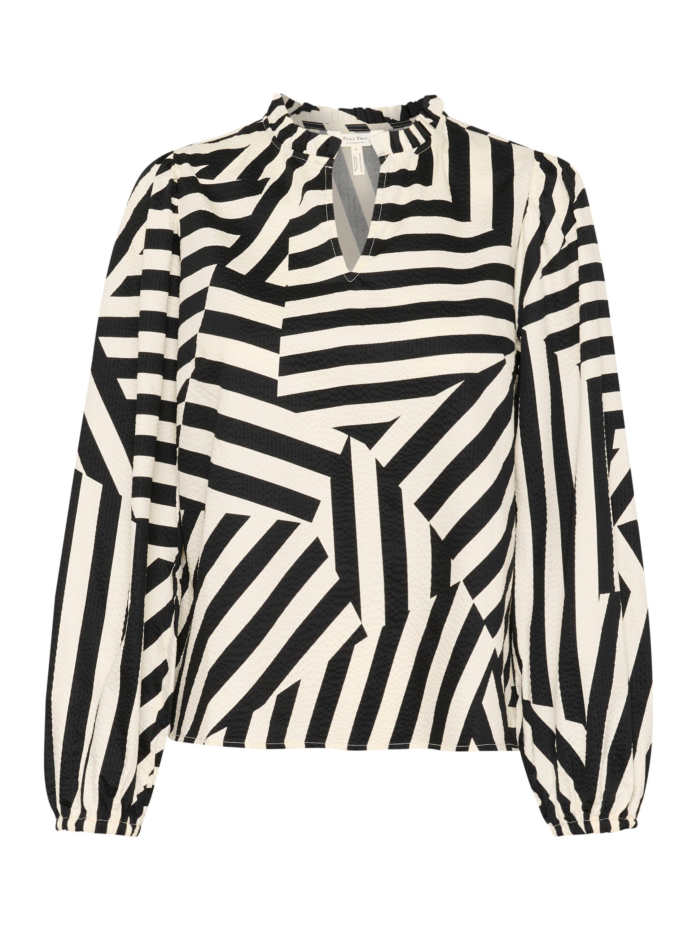Product image 5 of 6, which shows Part Two Eimy Geometric Stripe Blouse, Black/White, 8