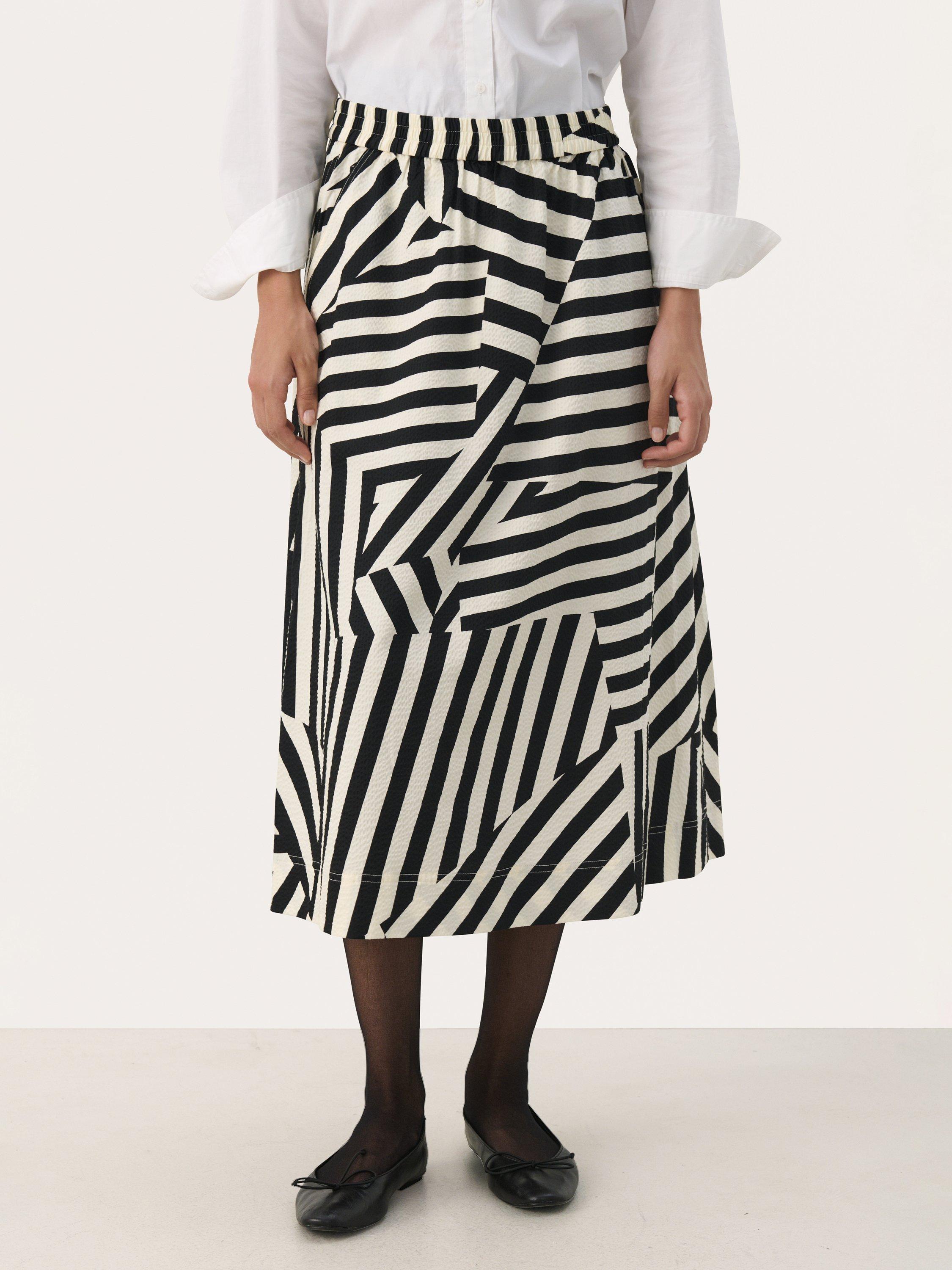 Product image 1 of 6, which shows Part Two Emmeline Geometric Stripe Midi Skirt, Black/White, 8