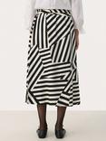 Part Two Emmeline Geometric Stripe Midi Skirt, Black/White