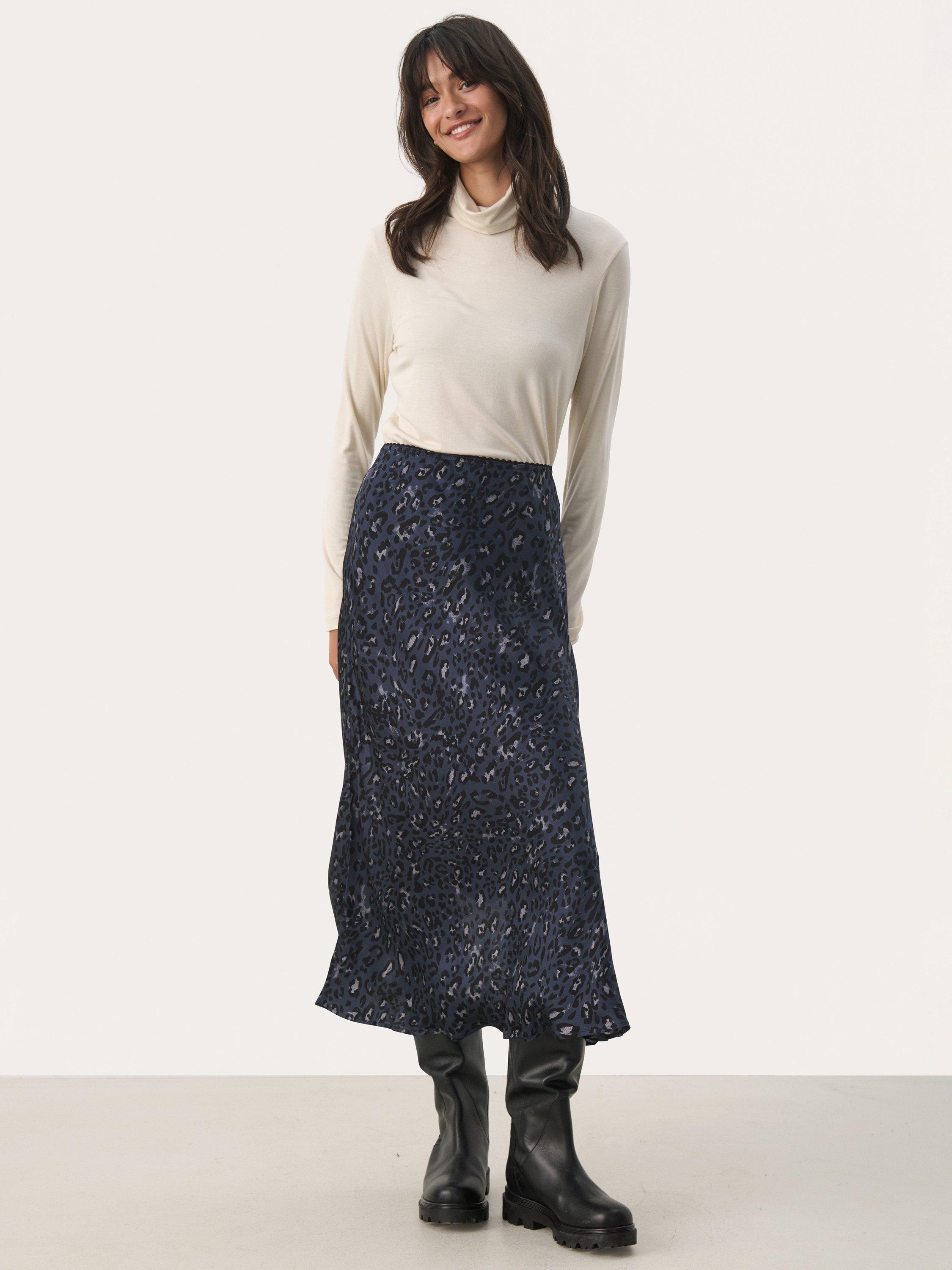 Part Two Laurina Leopard Print Midi Skirt Navy Multi