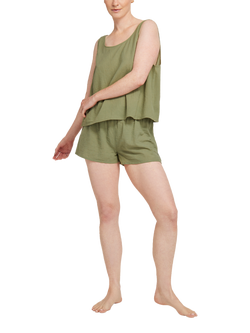 Nudea The Night Vest Scoop Neck Pyjama Top, Olive Green