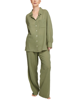 Nudea Organic Cotton Pyjama Shirt, Olive Green, Olive Green