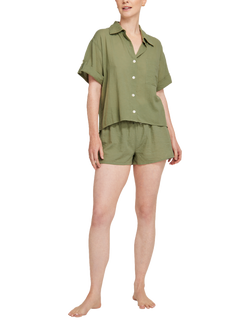 Nudea Organic Cotton Cropped Nightshirt, Olive Green, Olive Green