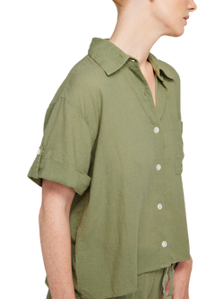 Nudea Organic Cotton Cropped Nightshirt, Olive Green - view 2, Olive Green