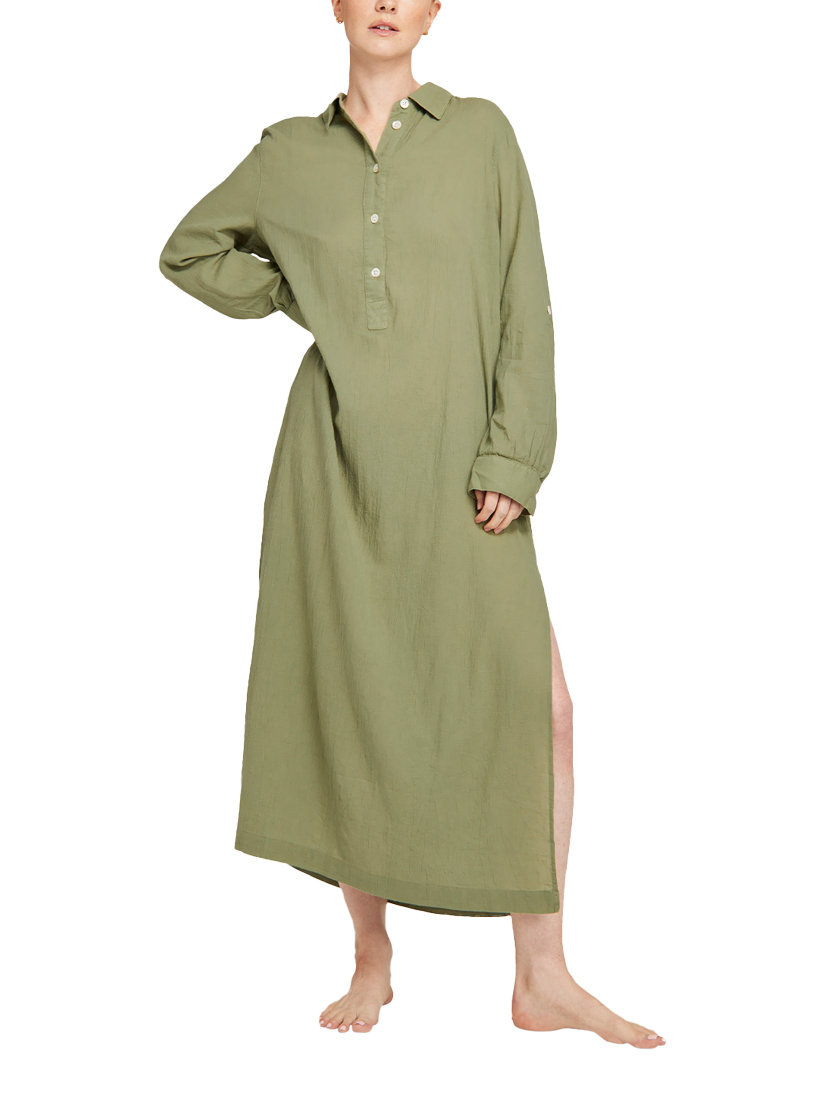Product image 1 of 5, which shows Nudea Organic Cotton Maxi Nightshirt, Olive Green, XS