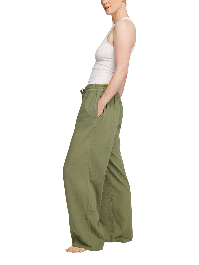 Product image 2 of 6, which shows Nudea Petite Organic Cotton Pyjama Bottoms, Olive Green, XS