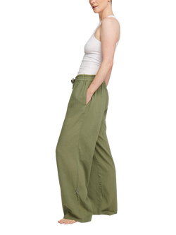 Nudea Petite Organic Cotton Pyjama Bottoms, Olive Green - view 2, Olive Green