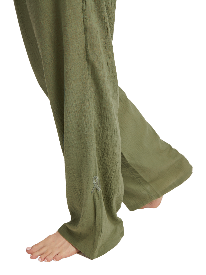 Product image 4 of 6, which shows Nudea Petite Organic Cotton Pyjama Bottoms, Olive Green, XS