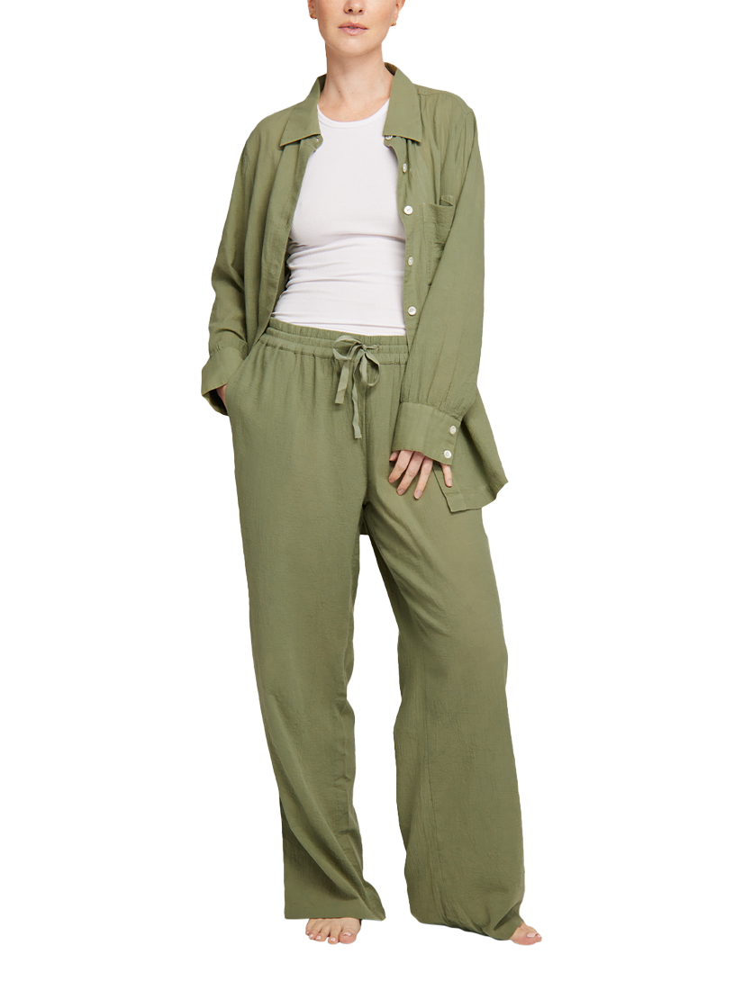 Product image 5 of 6, which shows Nudea Petite Organic Cotton Pyjama Bottoms, Olive Green, XS