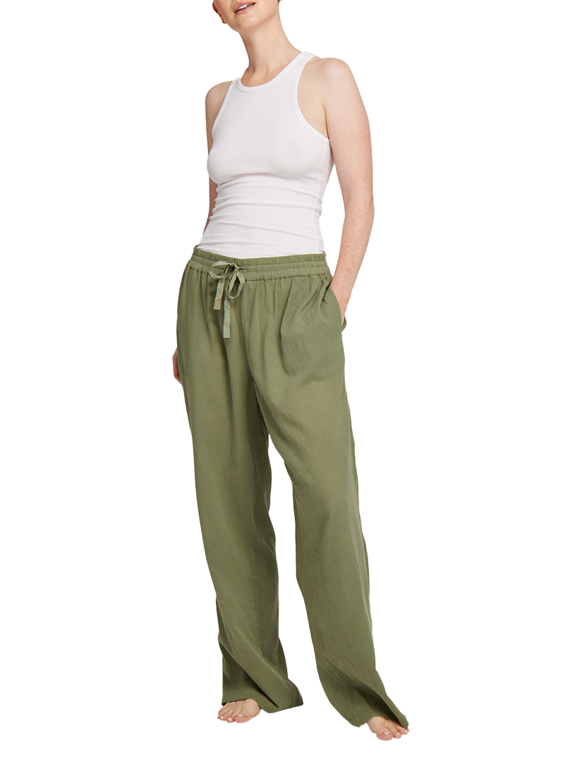 Product image 1 of 6, which shows Nudea Regular Organic Cotton Pyjama Bottoms, Olive Green, XS
