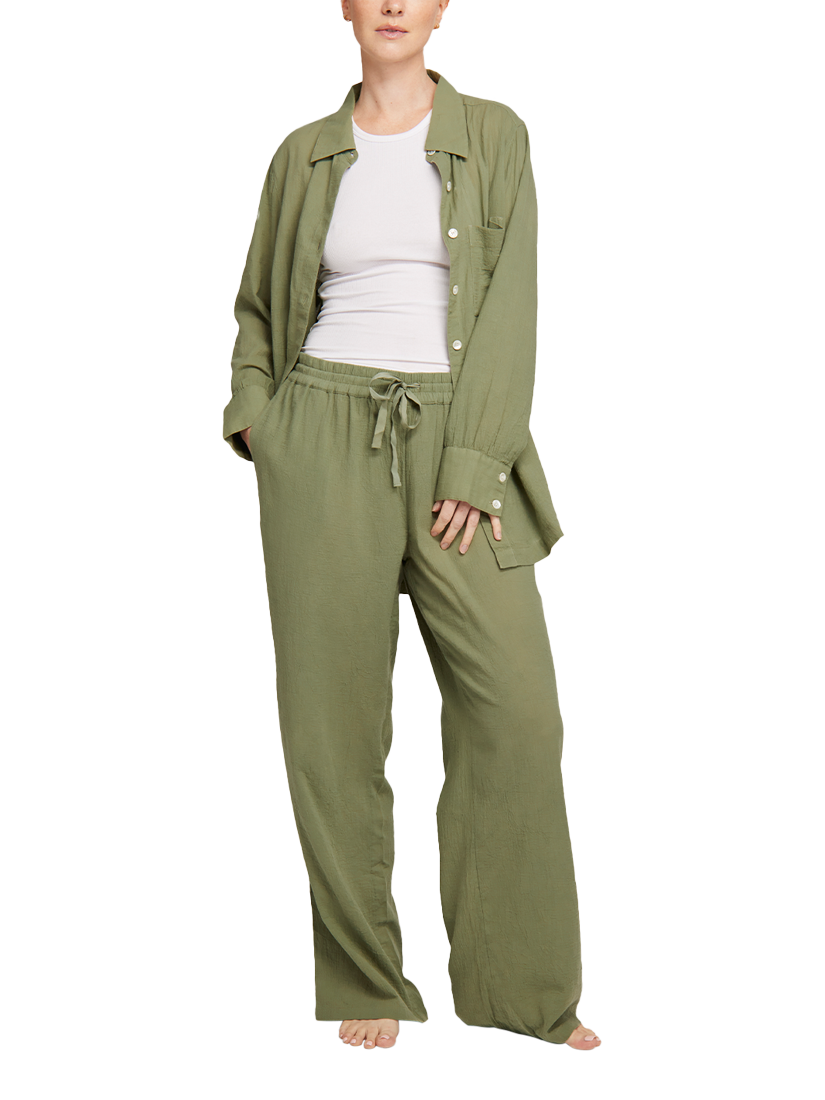 Product image 5 of 6, which shows Nudea Regular Organic Cotton Pyjama Bottoms, Olive Green, XS