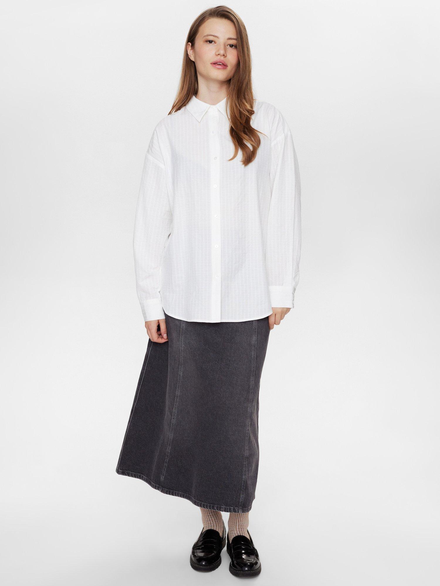 Product image 3 of 7, which shows Numph Numarissa Striped Cotton Blend Shirt, White, XS-S
