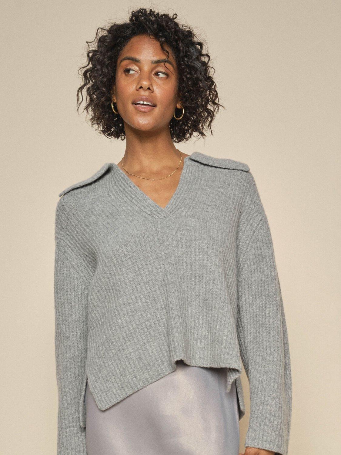 MOS MOSH Iva Collared Pure Wool Jumper, Sharkskin