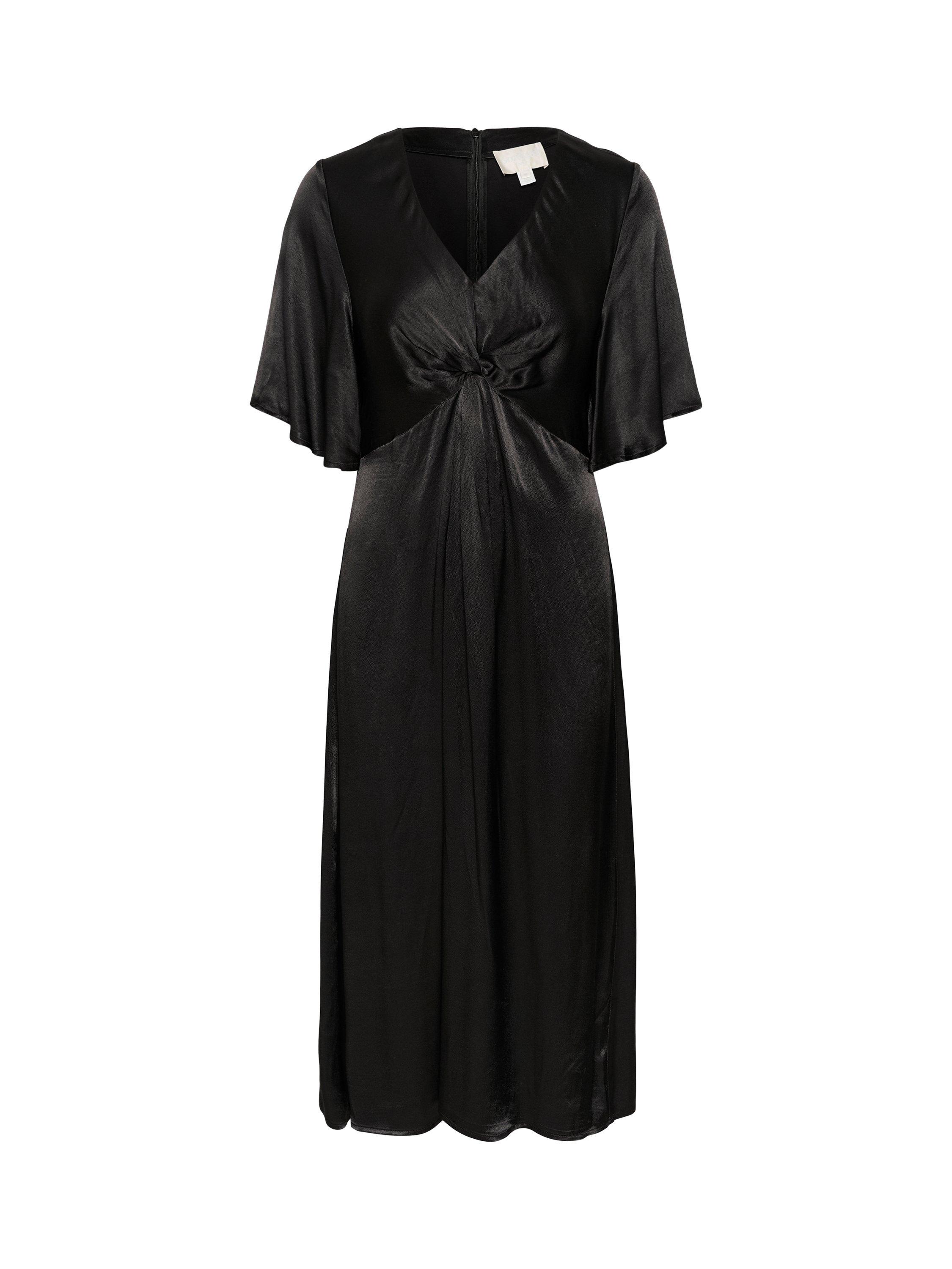 Product image 5 of 6, which shows Soaked In Luxury Milu Satin Knot Front Dress, Black, XS