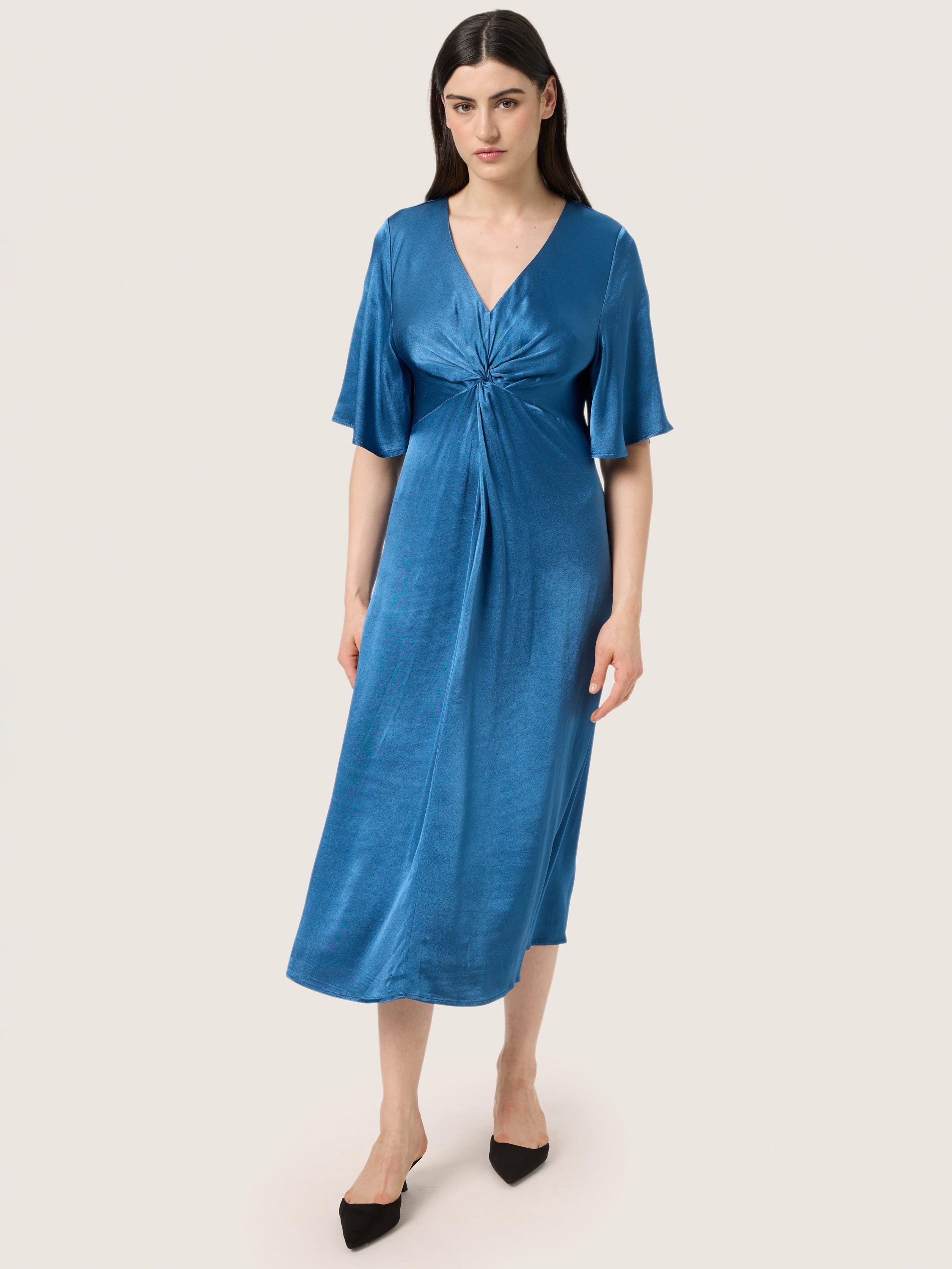 Product image 1 of 5, which shows Soaked In Luxury Milu Satin Knot Front Dress, Ensign Blue, S