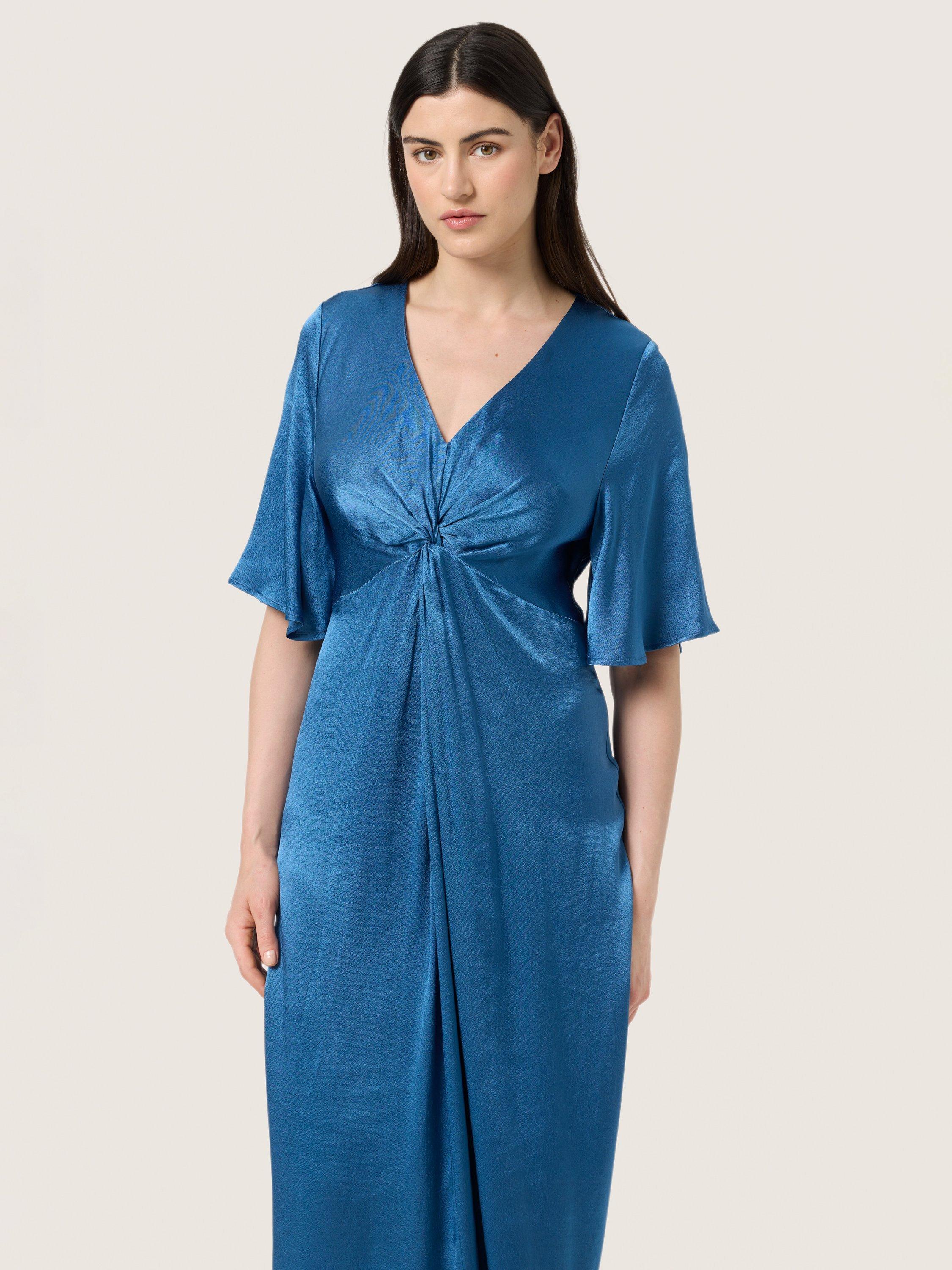 Product image 3 of 5, which shows Soaked In Luxury Milu Satin Knot Front Dress, Ensign Blue, S