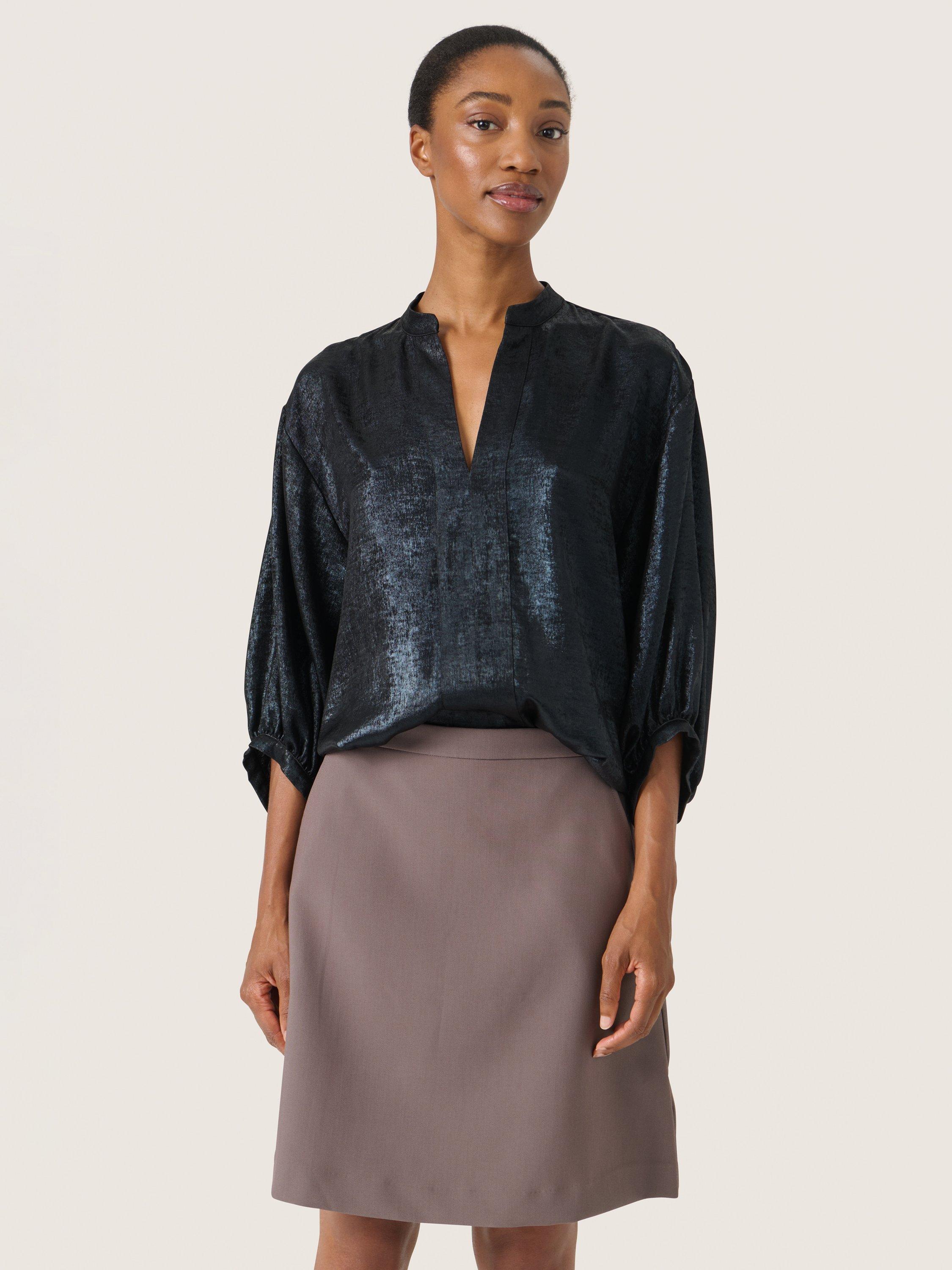 Soaked In Luxury Elvie Amily Metallic Jacquard Blouse, Black