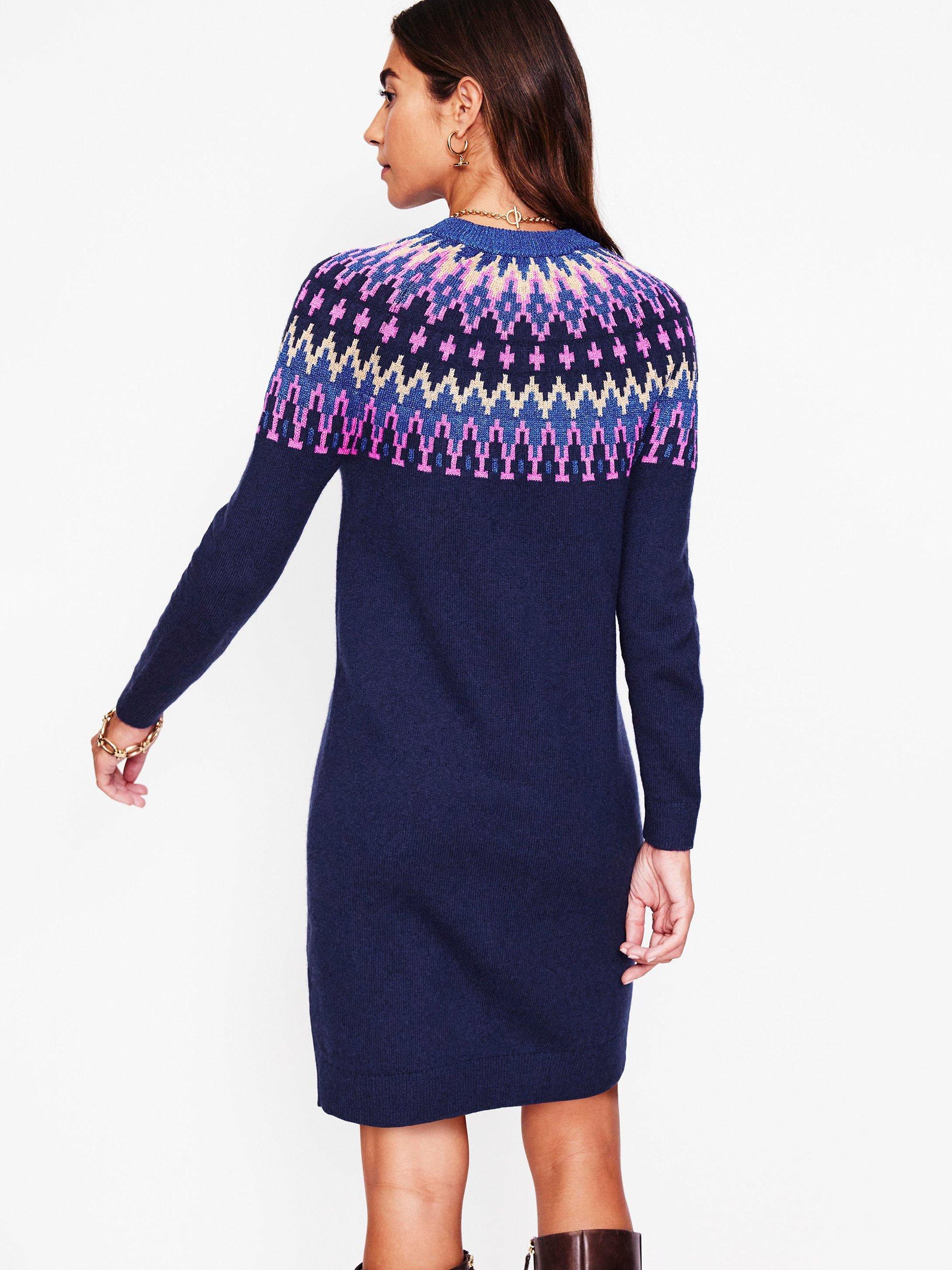 Product image 3 of 5, which shows Boden Eleanor Fair Isle Jumper Dress, Navy/Multi, 10