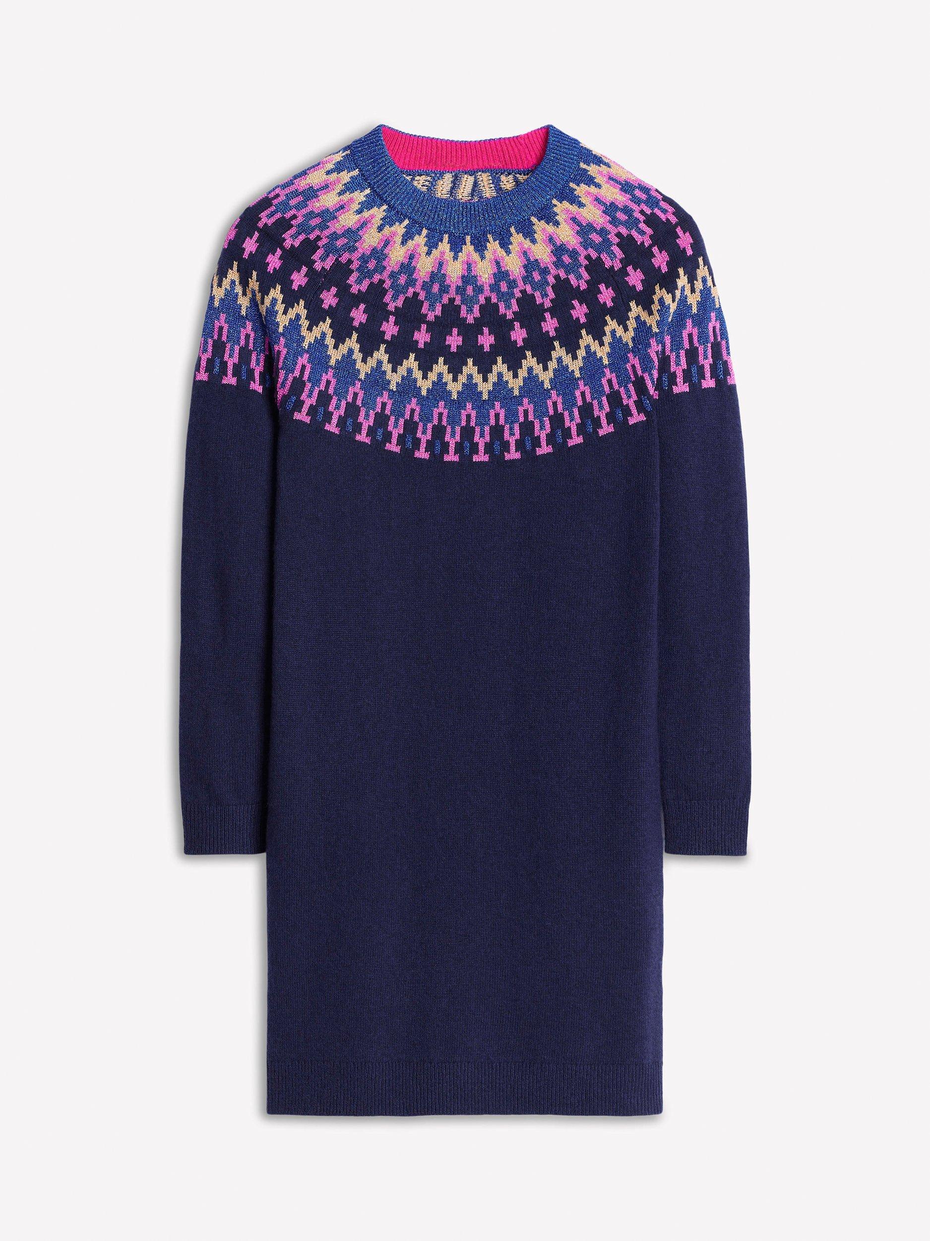 Product image 5 of 5, which shows Boden Eleanor Fair Isle Jumper Dress, Navy/Multi, 10