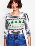 Boden Ella Fair Isle Breton Stripe Top, Ivory/Navy