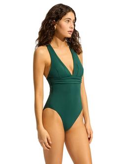 Seafolly Collective Crossback Swimsuit, Evergreen - view 2, Evergreen