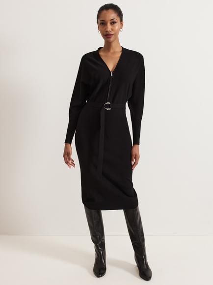 Phase Eight Dixie Zip Dress, Black, Black