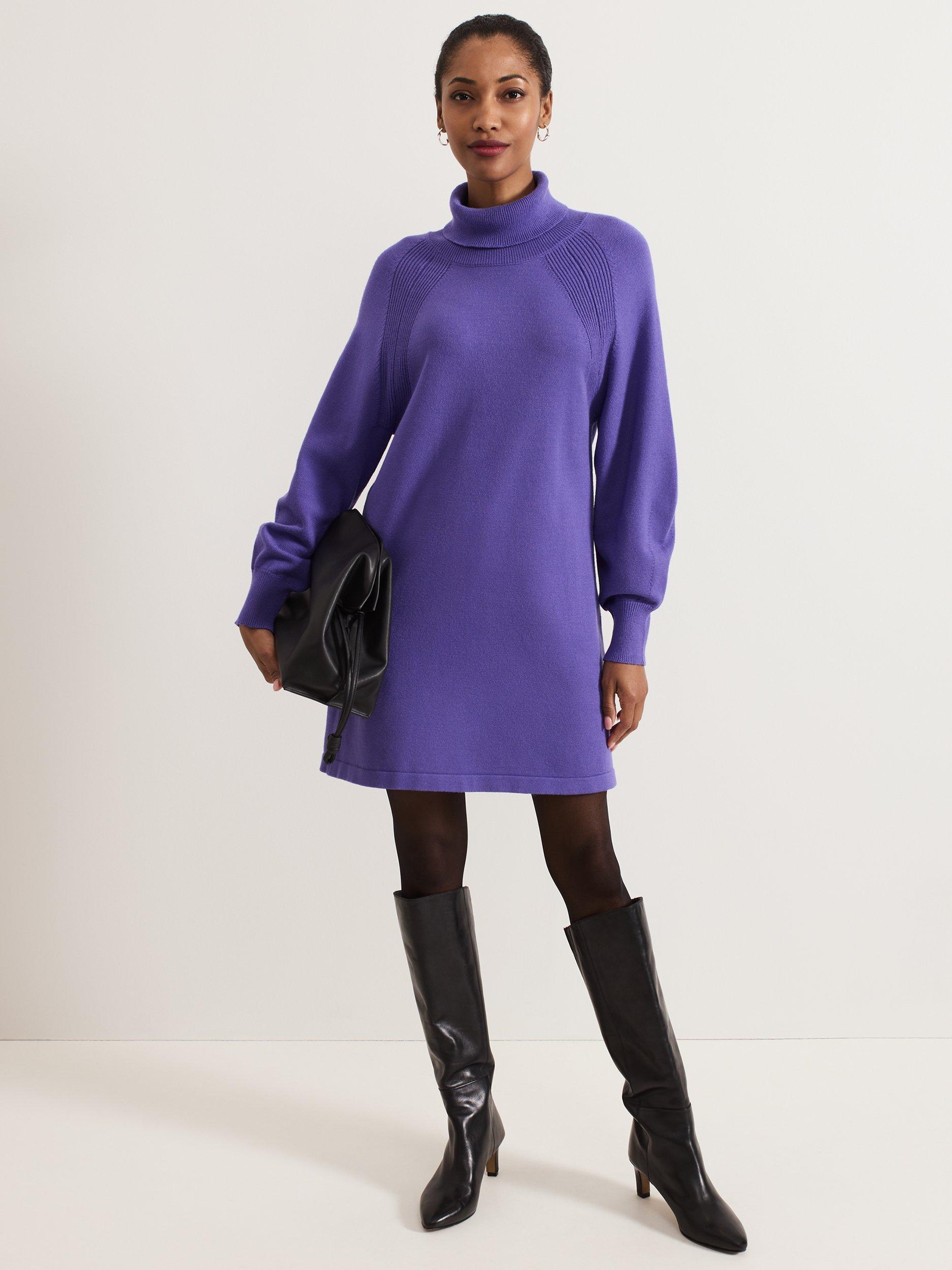 Product image 1 of 8, which shows Phase Eight Ellie Chunky Knit Dress, Purple, 8