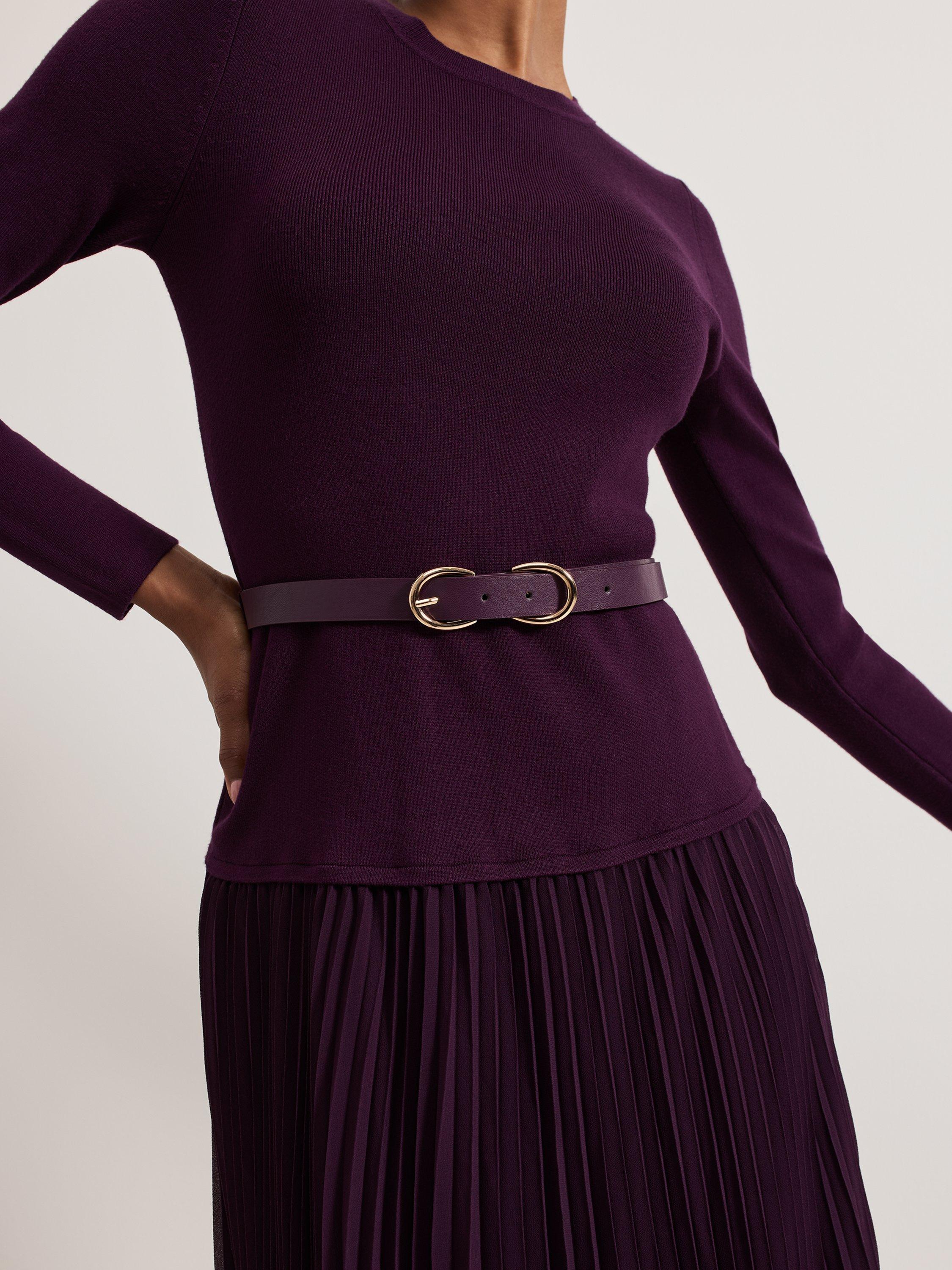 【関税込】PhaseEight ワンピース☆Kai Knitted Jumper Pleated Phase Eight Kai Knitted Jumper Pleated Midi Dress, Burgundy