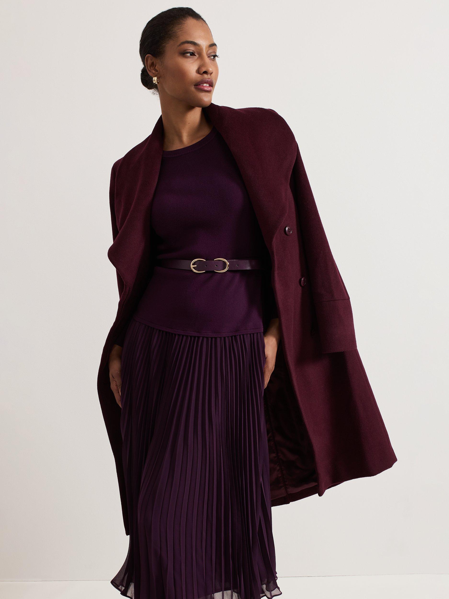 【関税込】PhaseEight ワンピース☆Kai Knitted Jumper Pleated Phase Eight Kai Knitted Jumper Pleated Midi Dress, Burgundy