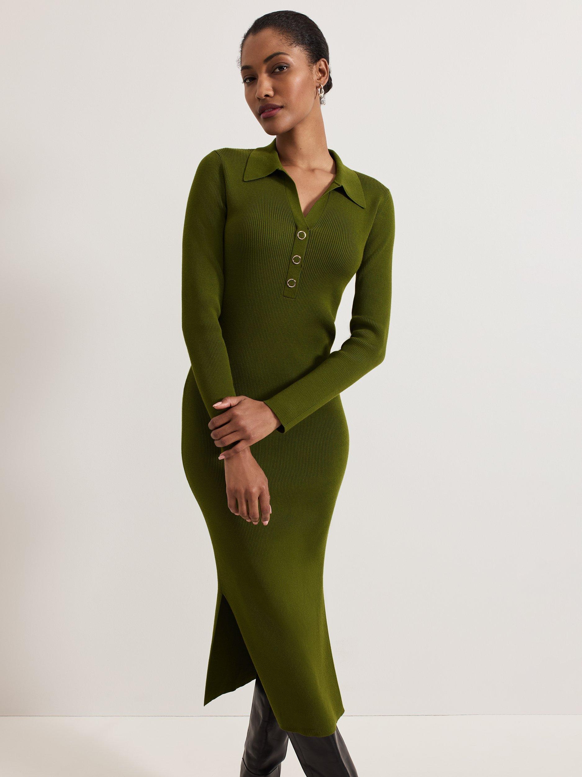 Product image 3 of 8, which shows Phase Eight Lucy Bodycon Jumper Dress, Green, 14