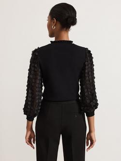 Phase Eight Shelly Polka Dot Sheer Puff Sleeve Top, Black - view 2, Black