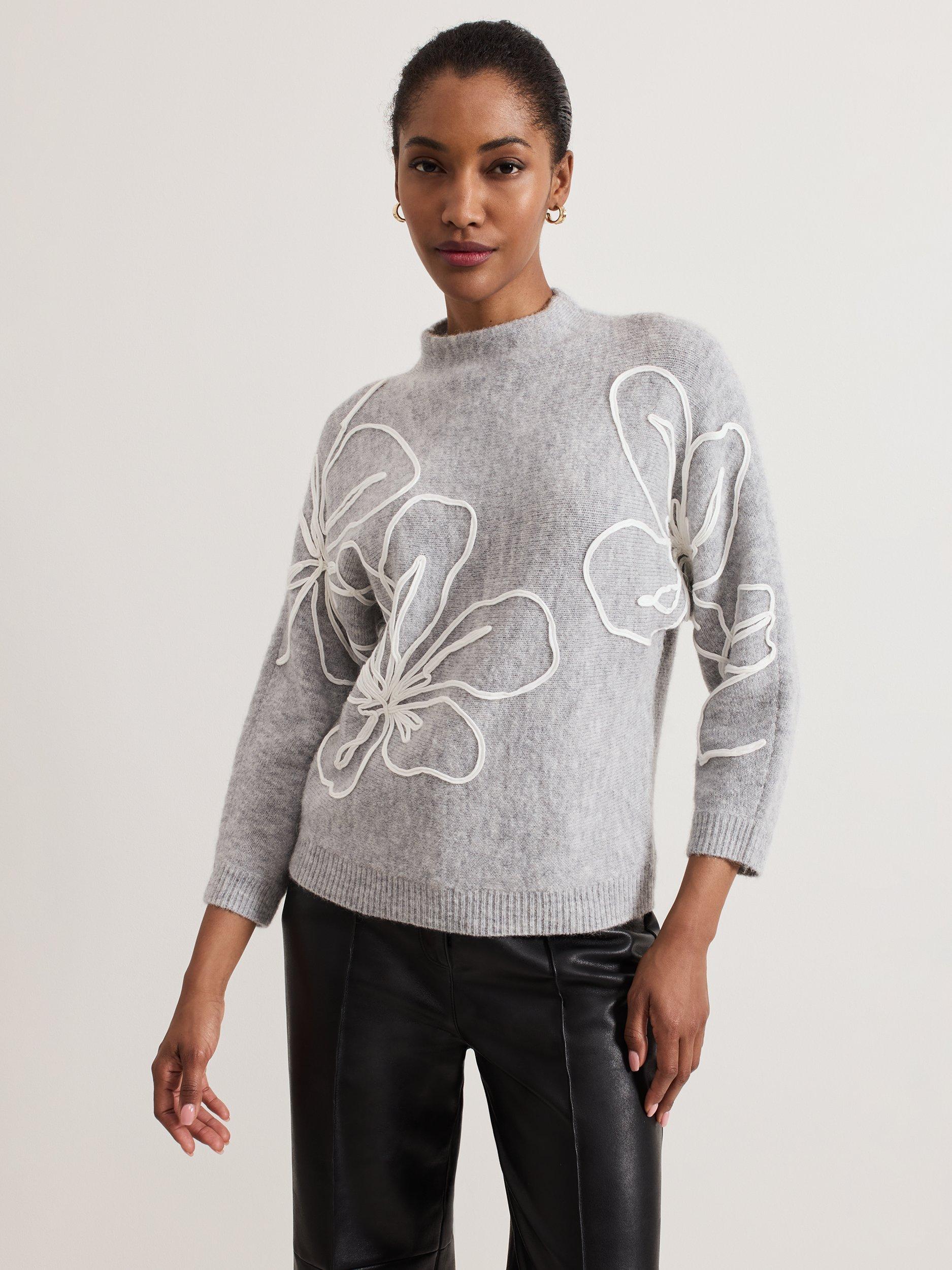 Grey floral jumper hotsell