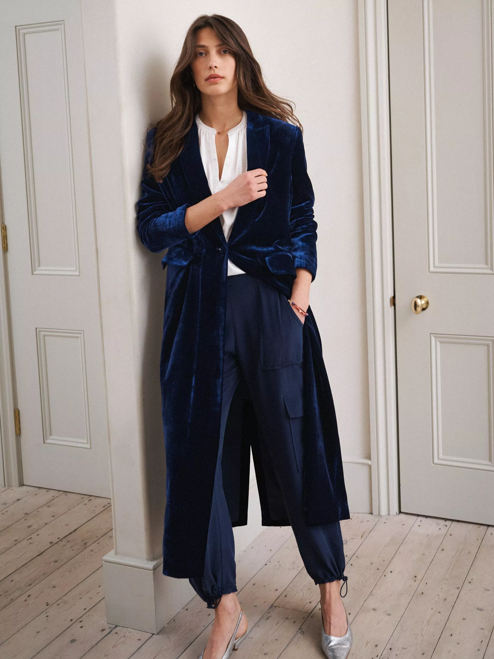 Longline navy jacket for wedding best sale