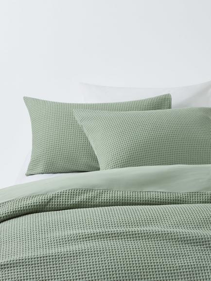 John Lewis Aurelia Pure Cotton Waffle Duvet Cover Set, Green