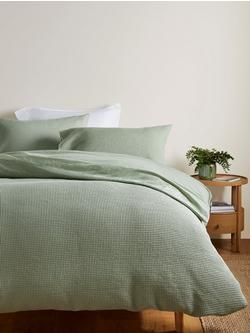John Lewis Aurelia Pure Cotton Waffle Duvet Cover Set - view 2, Soft Green