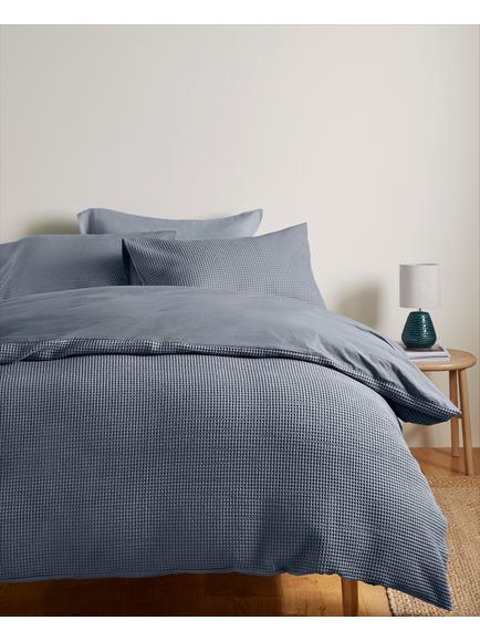 John Lewis Aurelia Pure Cotton Waffle Duvet Cover Set, Mid Blue - view 2, Mid Blue