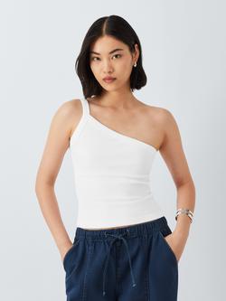 John Lewis ANYDAY Ribbed One Shoulder Vest Top, White, White