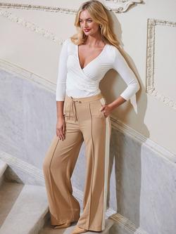 Sosandar Side Stripe Wide Leg Trousers, Brown/White - view 2, Brown/White