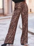 Sosandar Leopard Print Wide Leg Trousers, Brown