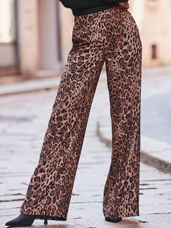 Sosandar Leopard Print Wide Leg Trousers, Brown - view 2, Brown
